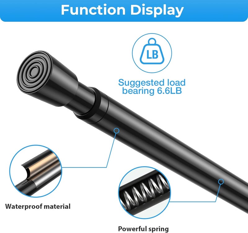 MEXAU 4PCS Small Tension Curtain Rod 16 to 26 Inch,Black Short Curtain Rods No Drilling,Loaded Expandable Spring Curtain Rods for Windows Kitchen,Closet,Cupboard,Door,Bookshelf - Image 2